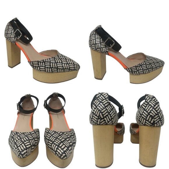 Rare Loeffler Randall Raffia Wooden Platform Pointed Toe Heels 8.5 Boho Retro - Picture 14 of 14